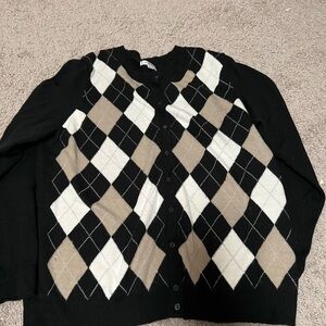 Croft & Barrow Black and Tan Argyle Cardigan